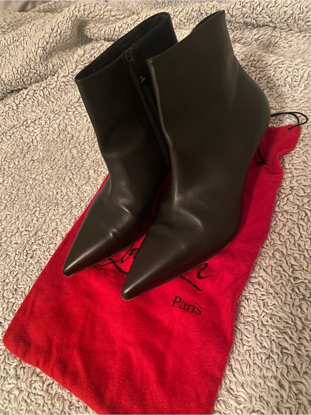 Christian Louboutin Black Pointed Toe Leather Ankle Boots - Women